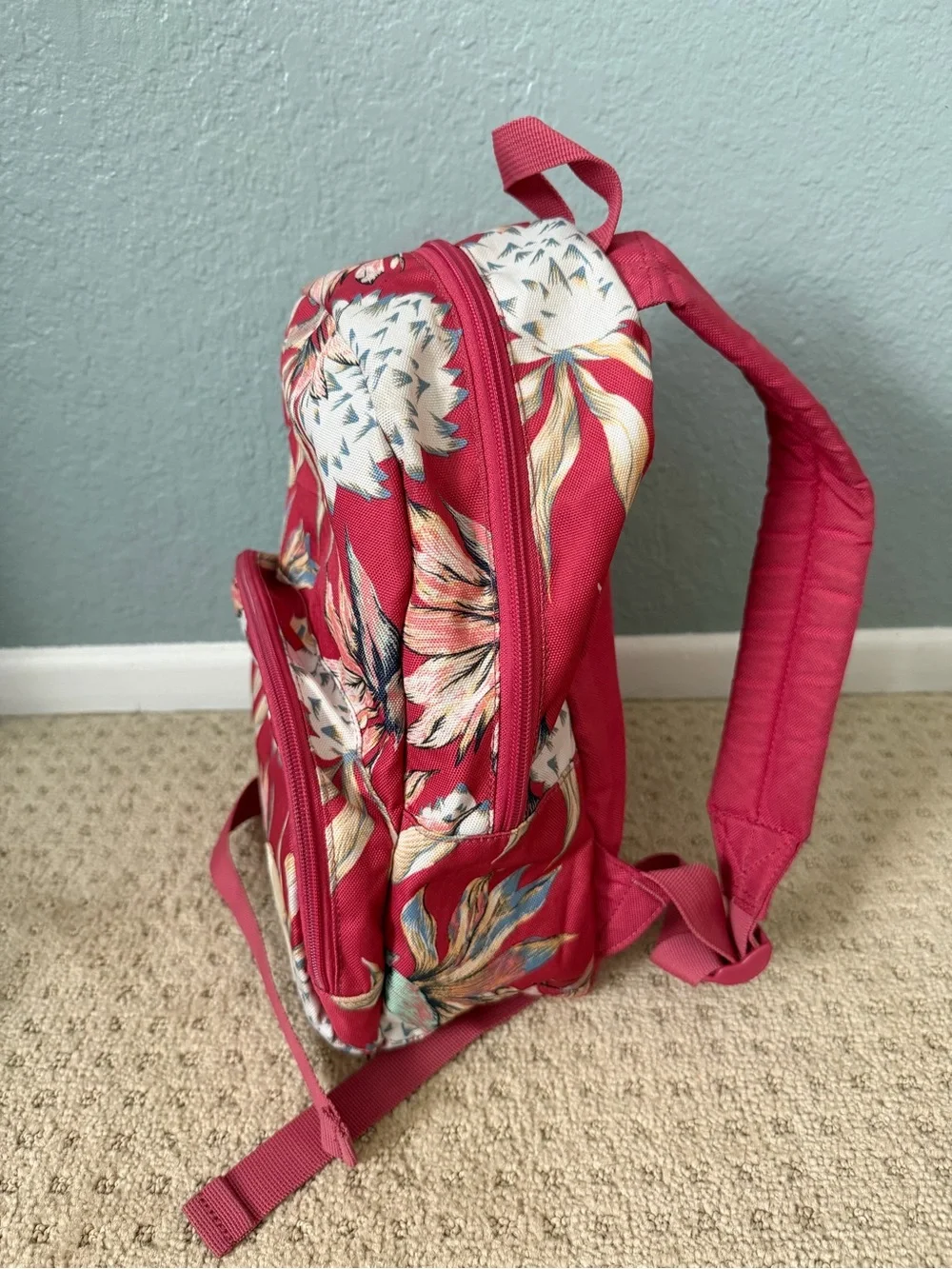 Roxy Floral Raspberry Mini Backpack Purse Hawaiian Floral Print